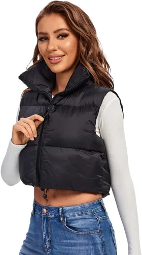 Miniatura 3 de Fuinloth Chaleco acolchado para mujer, cuello alto y ligero, con cremallera