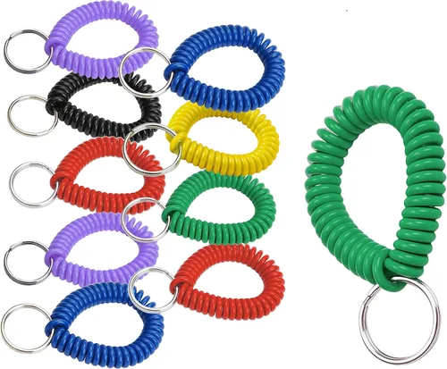 Lucky Line - Resorte de muñeca en espiral de 2 pulgadas de diámetro con llavero de acero, pulsera y llavero flexible para muñeca, se estira hasta 12