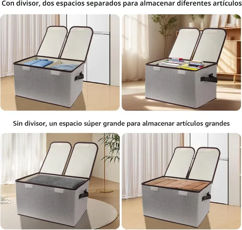 Miniatura 5 de Caja de almacenamiento plegable de tela, 16.5 x 11.8 x 9.8 pulgadas (largo x ancho x alto), con doble tapa y divisores, organizador grande