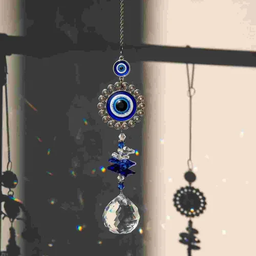 Miniatura 5 de Colgante de cristal azul con dije de ojo malvado, mariposa, ángel, girasol, talismán, atrapa el sol, hecho a mano, dije de buena suerte, oficina