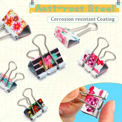 Miniatura 3 de Cholemy 112 clips para carpetas con caja, 3 tamaños, suministros de oficina florales, de colores, grandes, medianos, pequeños, de varios tamaños
