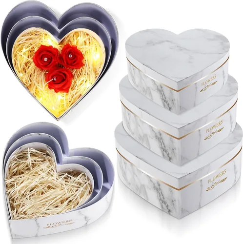 Miniatura 8 de Glenmal 3 cajas de regalo en forma de corazón para el día del padre con tapas, 3.53 onzas de papel triturado, cajas de flores de corazón para boda