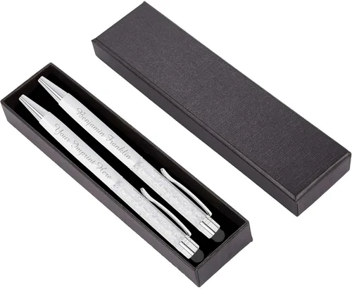 Miniatura 10 de ExpressDesign™ - Juego de regalo de bolígrafos de cristal personalizados - Paquete de 2 bolígrafos de gemas de metal con caja de regalo - Metálico