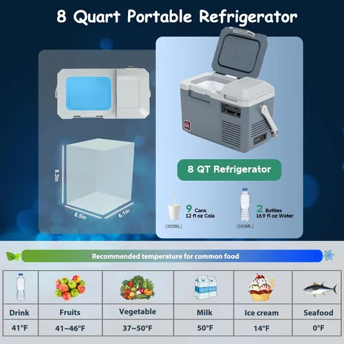 Miniatura 2 de Alpicool LGMP8 Refrigerador Portátil 8 Cuartos 12 Voltios Refrigerador de Automóvil Congelador, -4°F ~122°F, para Pesca, Camping, RV, Viaje