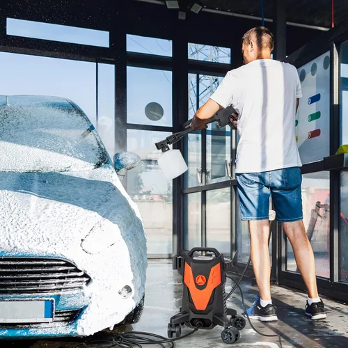Miniatura 2 de Goplus Lavadora a presión eléctrica, 2400 PSI 1.7 GPM Lavadora de alta presión con 4 boquillas rápidas y ruedas universales, lavadora a presión