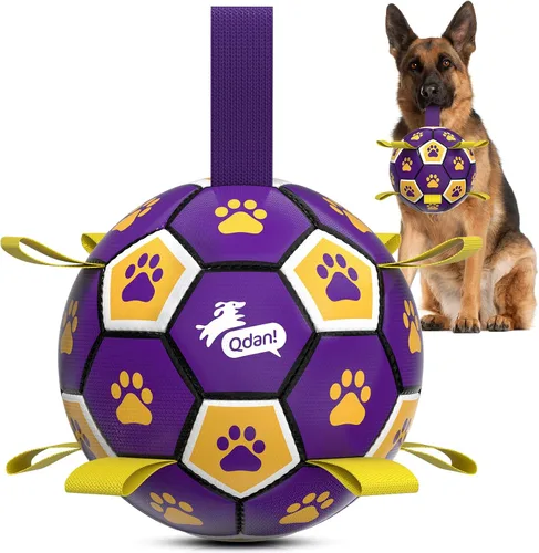 Miniatura 14 de QDAN Juguetes para perros, pelota de fútbol extragrande con correas, juguete de remolcador, juguete de agua, bolas duraderas para perros
