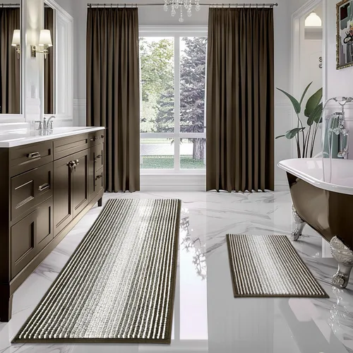 Miniatura 53 de BSICPRO Juegos de Alfombras y Tapetes para Baño, Juego de Alfombra de Baño de Felpilla Gruesa Absorbente de 2 Piezas Antideslizante, Tapetes Suaves