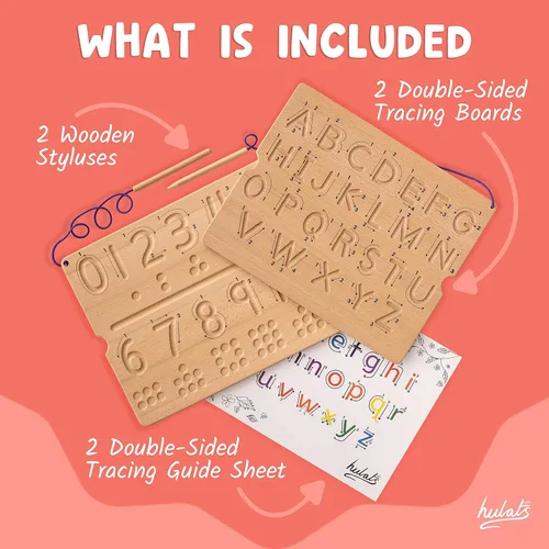 Miniatura 5 de Hulats Aprende a Escribir - Tableros de Trazado de Números y Letras con Flechas Direccionales - Juguetes Montessori de Madera para Aprender