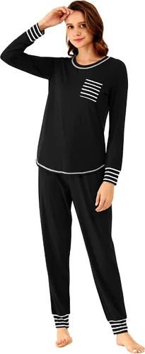 Miniatura 2 de WiWi Conjunto de pijama de viscosa de bambú para mujer, ropa de dormir de manga larga, suave, ropa de descanso, pantalones deportivos, conjuntos