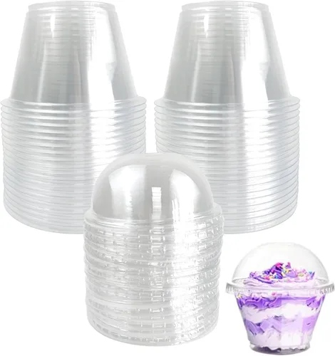 Miniatura 8 de Paquete de 100 vasos de plástico desechables apilables transparentes de 10 onzas con tapas planas, tazas de helado PET de 10.1 fl oz con tapas