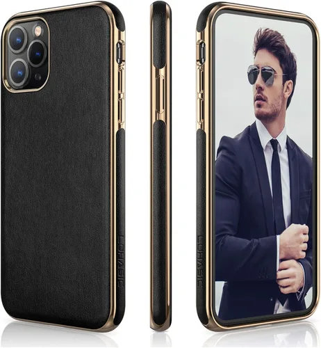 Miniatura 9 de LOHASIC Funda de cuero para iPhone 11, piel sintética delgada con marco galvanizado, agarre antideslizante, parachoques de TPU suave, funda Negro