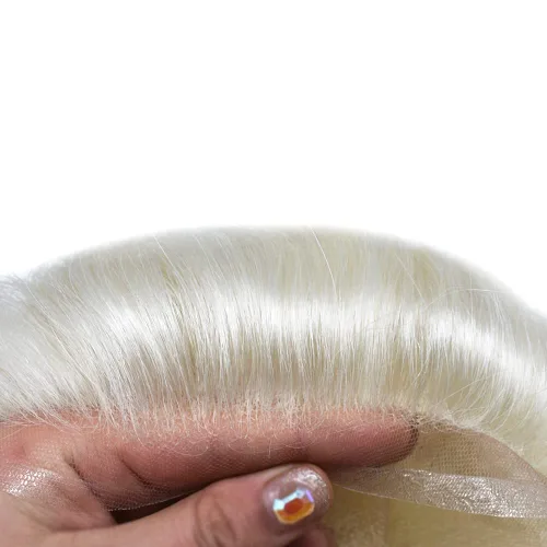 Miniatura 233 de Toupee para hombres nudos blanqueados hombres toupee hairpieces europeo virgen sistema de reemplazo de cabello humano suave encaje francés hombres