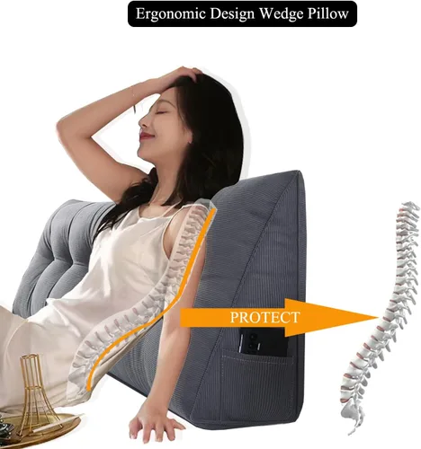 Miniatura 4 de Almohada de Cuña Triangular King para Brecha de Cabecero, Almohadas de Lectura Triangulares para Sentarse en la Cama, Almohada de Cuña para Cabecero