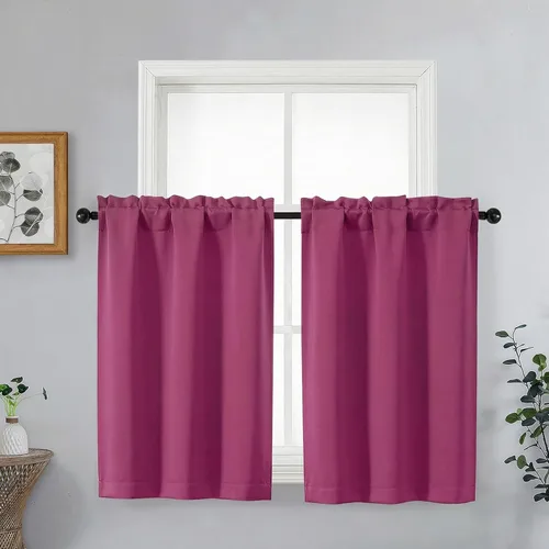 Miniatura 48 de OVZME Cortinas opacas turquesa para tratamiento de ventanas pequeñas, cortinas cortas con bloqueo de luz para ventana de cocina sobre el fregadero