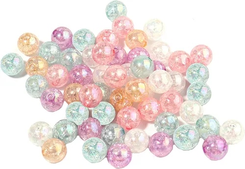 Miniatura 6 de 200 piezas de cuentas de cristal acrílico de colores redondas, cuentas de vidrio agrietado, dijes para hacer joyas, pulseras, aretes, collares