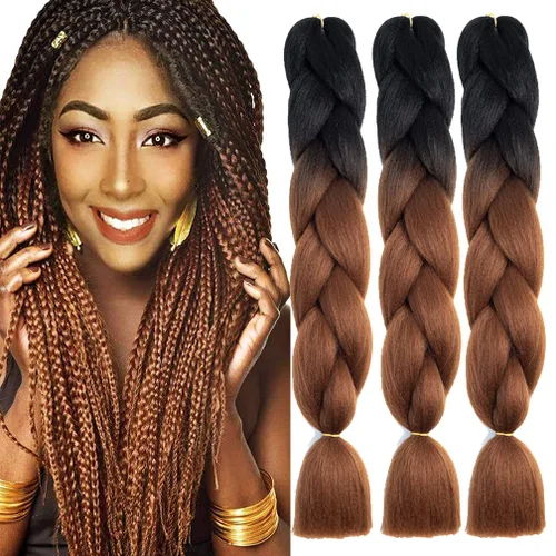 Miniatura 31 de Xiaofeng Extensiones de cabello trenzado coloridas Ombre de 61 cm, 3 unidades, trenzas Jumbo de alta temperatura para trenzas en zigzag y trenzas
