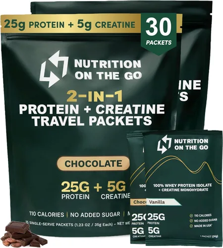 Miniatura 16 de Nutrition On The Go - Paquetes de proteína aislada de suero con creatina – 25g de proteína + 5g de creatina – Polvo de proteína de porción única