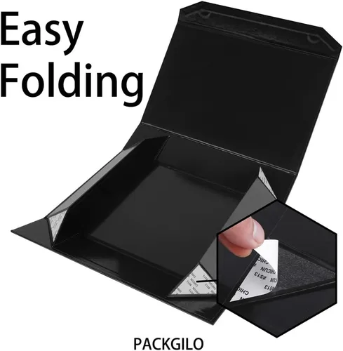 Miniatura 3 de 1 paquete de caja de regalo negra con tapas, pequeña de 12 x 8 x 2.7 pulgadas, cajas de regalo para ropa, cajas de regalo para camisas con cinta