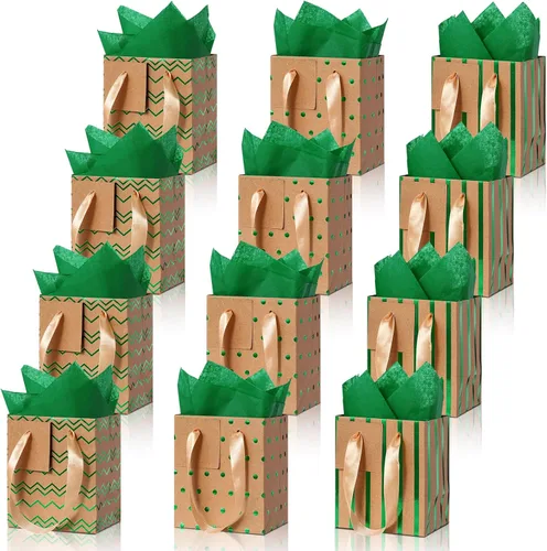 Miniatura 9 de Tenare 12 bolsas de regalo pequeñas, mini bolsa de papel metálica a granel con asa de papel de seda para envoltura de regalo, día del padre, Blanco