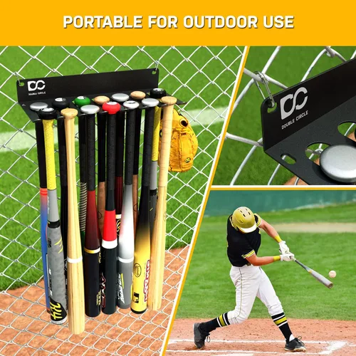 Miniatura 5 de Double Circle Soporte para bates de béisbol, capacidad para 21 murciélagos, soporte de montaje en pared, colgador de metal para almacenamiento