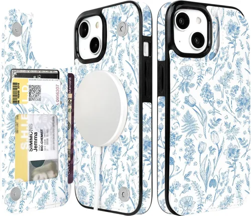 Miniatura 25 de uCOLOR Funda de piel con tapa para tarjetas compatible con iPhone 13 6.1, iPhone 14 6.1, mujeres y niñas con tarjetero y función atril