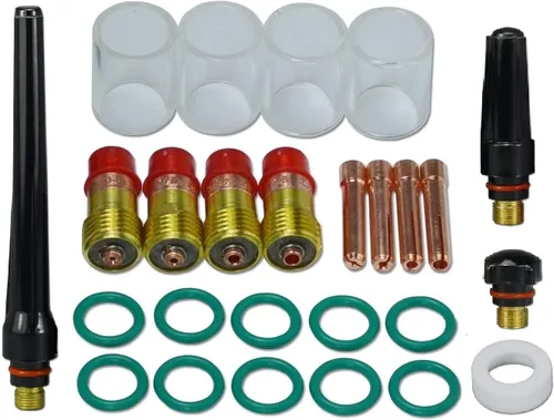 Miniatura 16 de RIVERWELD TIG Stubby - Cuerpos de pinza de lente de gas 17GL116 10N23S 1/16 "17GL332 10N24S 3/32 pulgadas, boquilla de cuarzo transparente #10 5/8