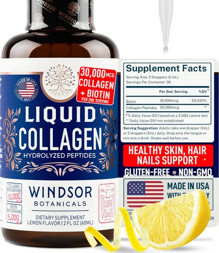 Miniatura 9 de Suplemento concentrado de péptidos de colágeno líquido – 30,000 mcg de colágeno líquido hidrolizado para mujeres más biotina cabello, piel, soporte