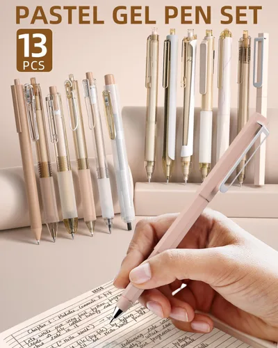 Miniatura 2 de Nicpro Juego de 13 bolígrafos de tinta de gel pastel con funda, lindo bolígrafo retráctil de punta fina de 0.020 in, 12 bolígrafos de tinta negra