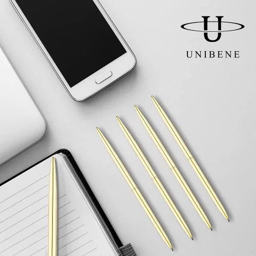 Miniatura 5 de Unibene Paquete de 12 bolígrafos dorados, retráctiles metálicos a granel para libros de invitados de boda, regalos de negocios y suministros