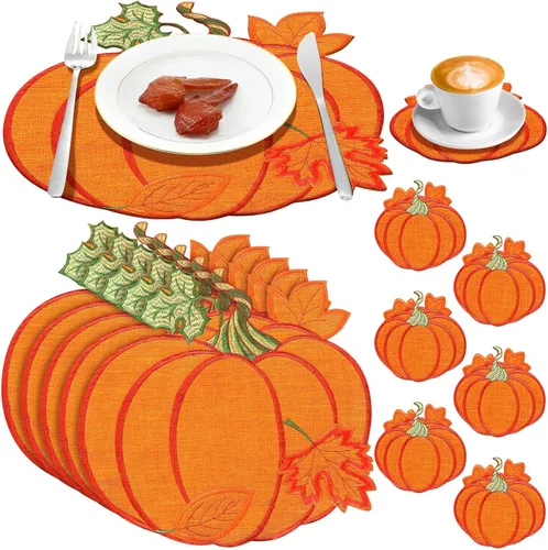 Miniatura 7 de Tudomro 12 piezas de manteles individuales bordados de Navidad con flor de Nochebuena y juego de 6 posavasos bordados rojos, manteles individuales