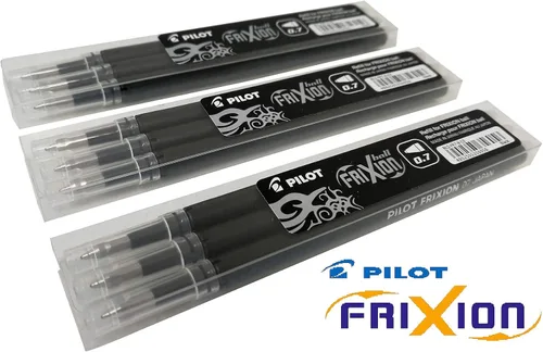 Miniatura 2 de Pilot Frixion - Recambio de bolígrafos borrables, paquete de 9 recargas, tinta de gel negra, punta fina 07 (negro)