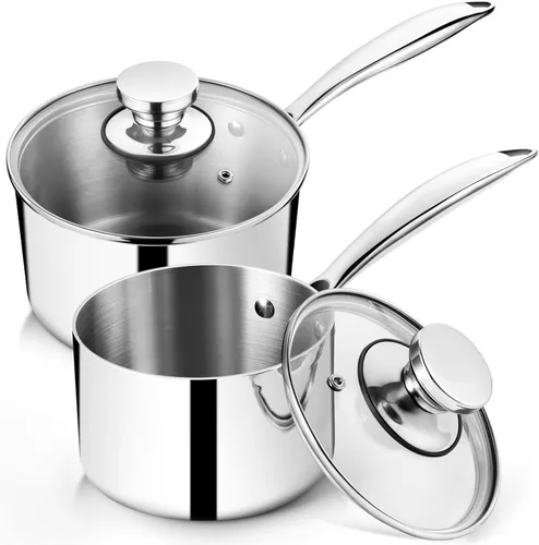 Miniatura 9 de P&P CHEF Olla y cacerola de tres capas de 1 cuarto de galón, sartén de acero inoxidable con tapa, olla de inducción de cocina, utensilios de cocina