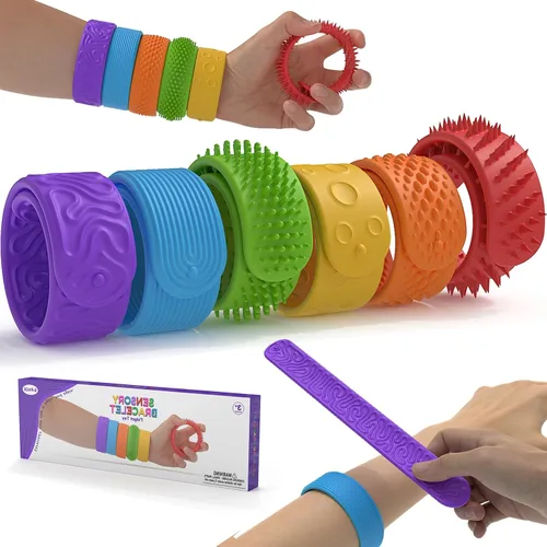 Pulseras sensoriales para niños y adultos, 6 pulseras texturizadas para aliviar el estrés para niños con autismo, TDAH, ansiedad, recompensas,