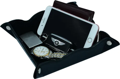 Miniatura 5 de Bandeja de almacenamiento de cuero, organizador de monedas de joyería para reloj, bandeja de aparador para hombres (negro)