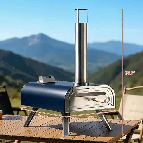 Miniatura 6 de BIG HORN 16" Multi-Fuel Outdoor Pizza Oven – 2-in-1 Wood-Fired & Gas Compatible (Burner Sold Separately), 1112°F Outdoor Stainless Pizza Cooker