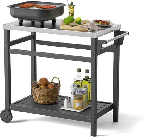 Miniatura 14 de TORVA Carrito de parrilla de preparación al aire libre con mesa de pasivación, carrito de parrilla rodante resistente a los arañazos de alta dureza