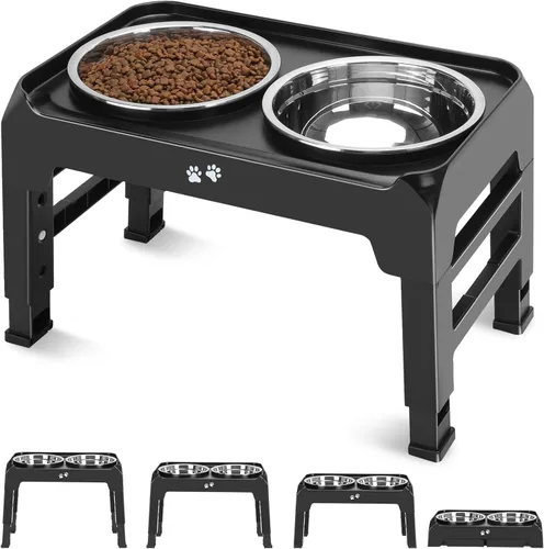 Miniatura 9 de COMESOON - Tazones elevados para perros, soporte elevado de 4 alturas ajustables con 2 tazones gruesos de acero inoxidable de 50 onzas, Negro