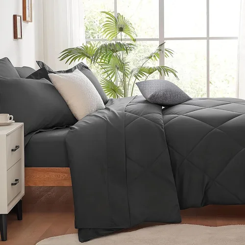 Miniatura 6 de SunStyle Home - Juego de edredón tamaño King, 7 piezas en una bolsa con edredón y sábanas, juego de cama para todas las estaciones con edredón