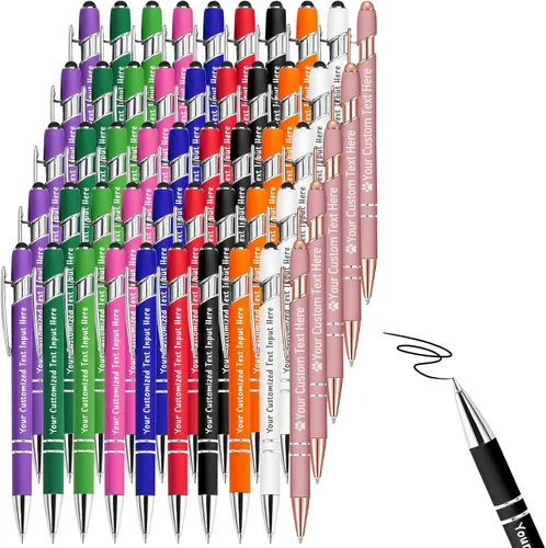 Bolígrafo personalizado, 50 bolígrafos personalizados, grabado a granel con logotipo de nombre, lápiz digital de tinta negra suave con toque de