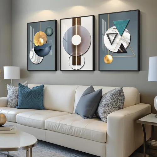 Miniatura 38 de Arte de pared moderno enmarcado en blanco y negro, 3 piezas de impresiones contemporáneas grandes para paredes, juego de 3 imágenes de hojas doradas