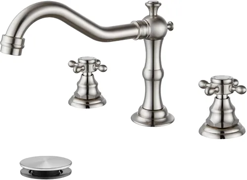 Miniatura 13 de gotonovo Grifo de lavabo de baño de 3 orificios extendido, grifo mezclador de doble manija cruzada para lavabo de baño, grifo de tocador, montaje