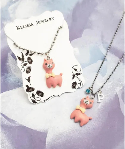 Miniatura 2 de Llama Necklace, Alpaca Necklace, Kawaii, Pink Llama, Kitsch, Pink Resin Alpaca Necklace, Optional Personalization