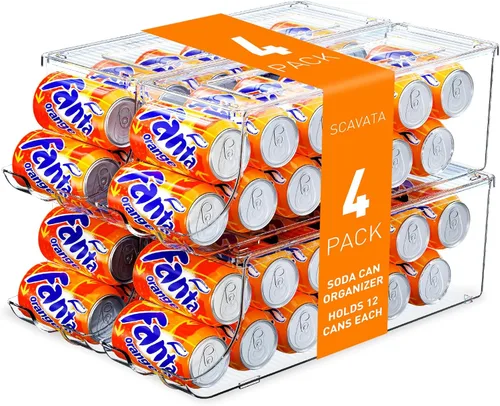 Miniatura 11 de SCAVATA Paquete de 2 organizadores de latas de soda para refrigerador, contenedor apilable de latas de alimentos enlatados, dispensador de latas