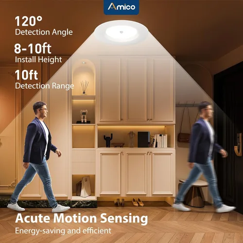 Miniatura 2 de Amico 1 paquete de luz empotrable con sensor de movimiento de 5/6 pulgadas, 12.5 W = 100 W, 950 LM, 2700 K/3000 K/4000 K/5000 K/6000 K
