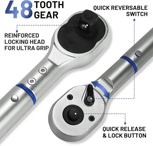 Miniatura 4 de Llave dinamométrica de clic de 3/4 pulgadas, llave dinamométrica profesional de clic de doble dirección 100-600FT.LB/135-815N.M, escalas de doble