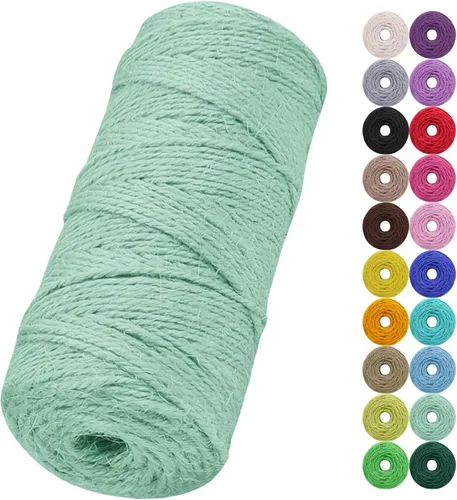 Cuerda de yute natural de 0.079 pulgadas y 328 pies para manualidades, cuerda de yute de colores de 3 capas para envoltura de regalos, jardinería,