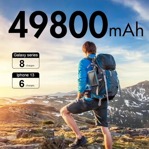 Miniatura 6 de Cargador solar-banco de energía-49800mAh Cargador solar portátil para teléfono con linterna LED/15W Carga rápida USB C Batería externa impermeable