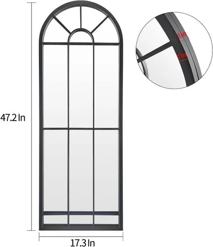 Miniatura 9 de HQiJun Espejo de Pared Ventana Espejos Decorativos Arqueados Estilo Granja para Sala de Estar Dormitorio Entrada Baño Tocador (Negro, 47" x 17" x 1")