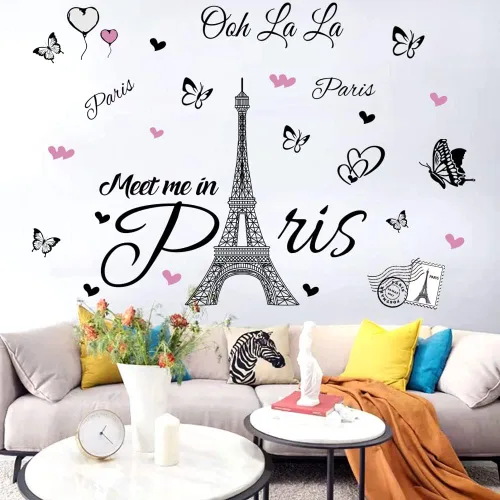 Miniatura 7 de Calcomanía de pared de la Torre Eiffel de París, calcomanía de pared autoadhesiva removible, decoración para dormitorio, cocina, oficina