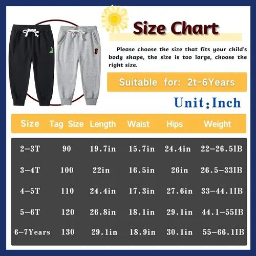 Miniatura 4 de Boy's 2-Pack Pants, Toddler Cotton Pull on Jogger, Kids Dinosaur Drawstring Elastic Sweatpants
